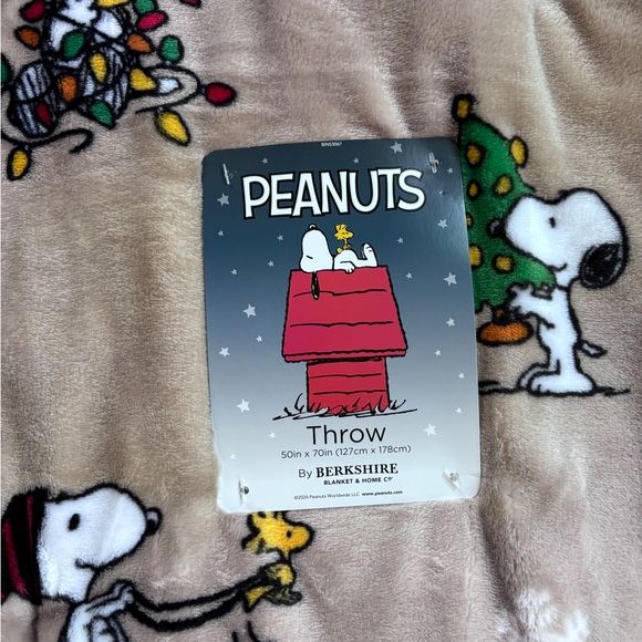 Peanuts Snoopy & Woodstock Christmas Plush Throw Blanket 50"x70" Taupe/tan - Picture 2 of 3